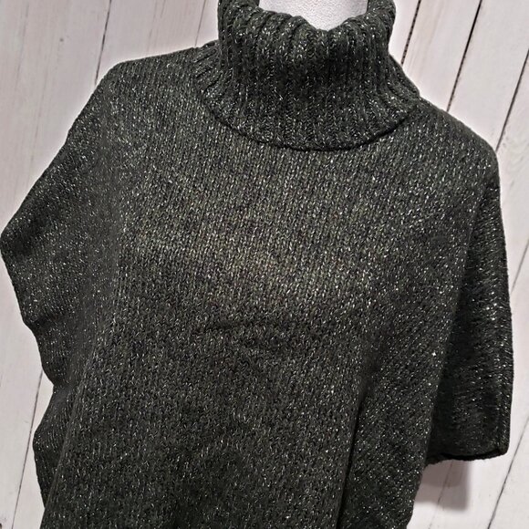 NEW Loft XS S Sweater Green Shimmer Turtleneck Oversized Poncho Metallic Women's - Picture 2 of 6